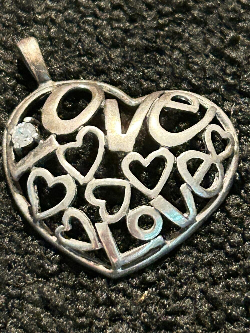 Silver Tone "I Love You" Heart Pendant Necklace Crystal Accent Vintage